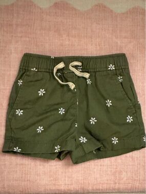 Jcrew Crewcuts Olive Green Daisy Print Drawstring Athletic Shorts
